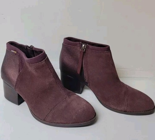 TOMS Women's Loren Purple Brown Suede Pearlized Metallic Cap Toe Heel Booties 7W