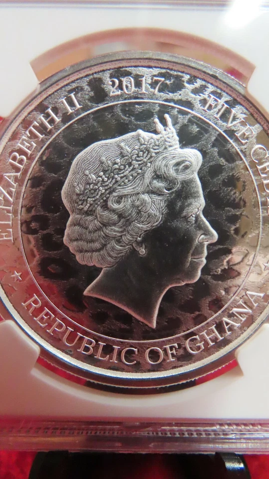 2017 GHANA African Leopard ANIMALS .999 Silver 5 Cedis Coin NGC MS70 African - Image 2 of 4