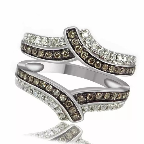 Brown & White Diamond Ring Guard Wrap Enhancer 14K Lab Created White Gold Finish - 第 1/2 張圖片
