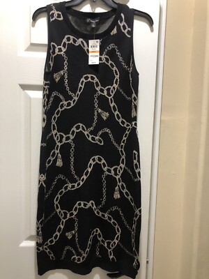 Inc Chain-Print Sweater Dress Deep Black Size Small