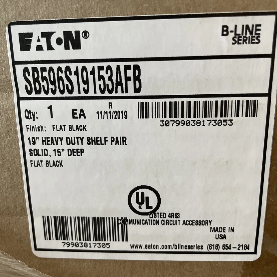 (C) Eaton BLINE SB596S19153AFB HEAVY DUTY SHELF, SOLID, 19" RACK W, 15", BLACK⚡️ - Image 2 of 4