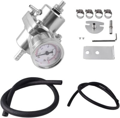 #ad Universal Adjustable Fuel Pressure Regulator Kits 0 140psi Gage Hose Silver $19.99