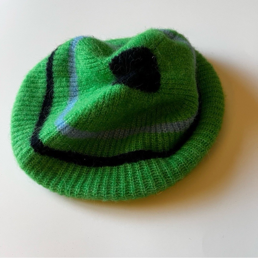 GANNI WOMENS MERINO WOOL AND ALPACA BERET KELLY GREEN NWOT  display picture 3
