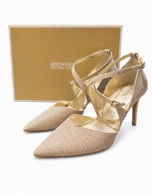 Michael Kors Women's Adela Flex Pumps Gold Glitter Chain Mesh Size 10M NIB
