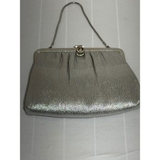 Vintage Ande Silver Glitter Evening Bag Rhinestone Clasp Metallic Clutch