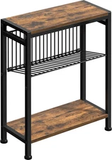 Small Side Table for Small Space, 3-Tier Narrow End Table with Magazine Holder,S