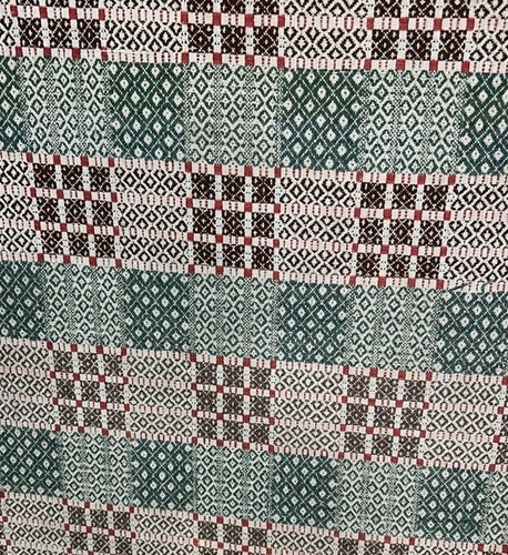 antique coverlet 4 color red green brown tan 80x98 center seam 19th original vg - Picture 8 of 10