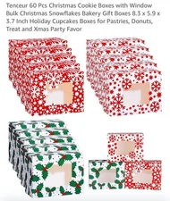 60 Pcs Christmas Cookie Boxes with Window Bulk Christmas Snowflakes Bakery Gift 