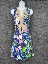Lilly Pulitzer Dress Womens L Multicolor Floral V Neck Shift Lined Sundress