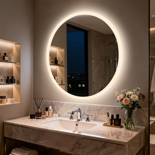 28” Smart Round Lighted Backlit Bathroom Mirror Wall Illuminated Vanity Mirror - Afbeelding 13 van 16
