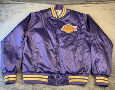 Giacca vintage Los Angeles Lakers uomo grande viola NBA Spellout raso bomber 90