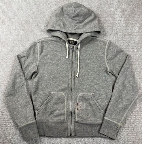 RRL, Vintage RRL Ralph Lauren Hoodie Full Zip Terry Sweatshirt Salt Pepper Distressed