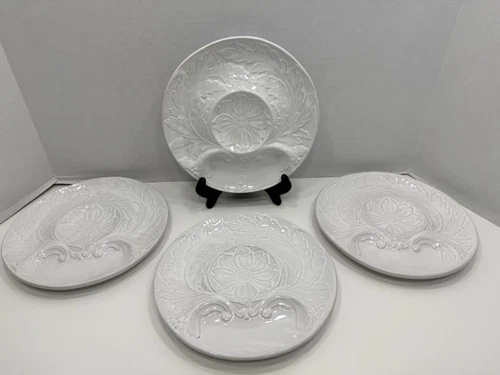 VTG Set Of 4 White Ceramic Artichoke Plates Made In Portugal 8.5 Inch