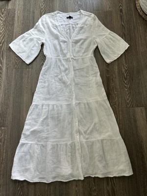 Saks Fifth Avenue White Cotton Maxi Dress Made In Italy Women's L | eBay