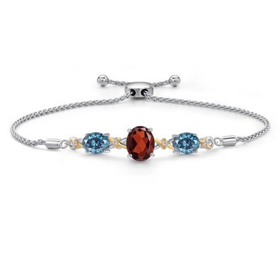 925 Silver and 10K Yellow Gold Bracelet  Garnet and Vivid Persian Blue