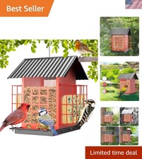 Bird Feeders for Outdoors Hanging, Metal Bird Feeder with Double Suet Cage Ca...