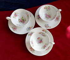 3 Antique English Handpainted Decorated Cups & Saucers Flowers Floral Sprays