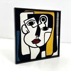BP Home Framed Embroidery Wall Art Abstract Cubist Face 100% Cotton 17x17