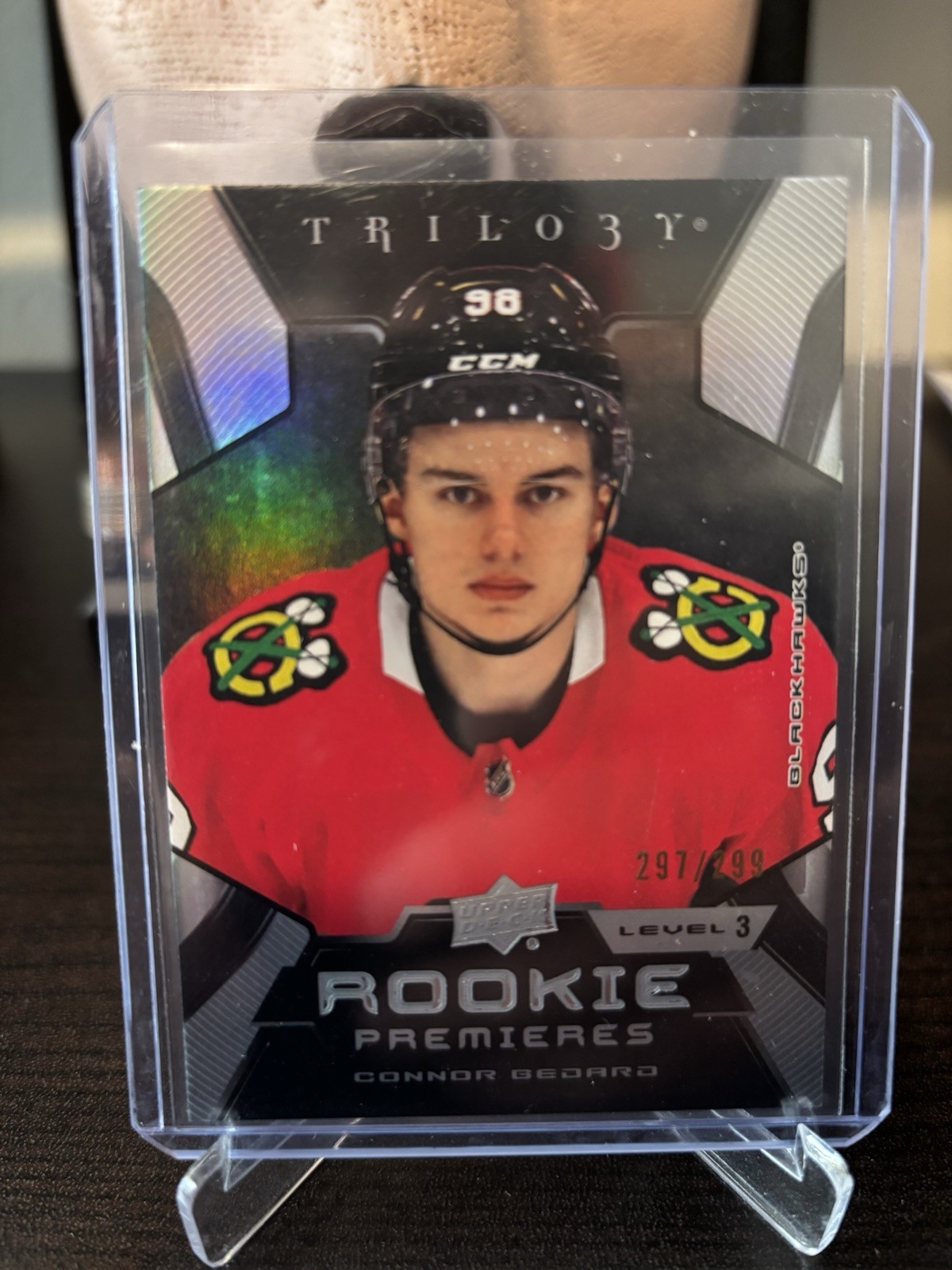 2023-24 UD TRILOGY #202 ROOKIE RC PREMIERES LEVEL 3 /299 CONNOR BEDARD - HAWKS