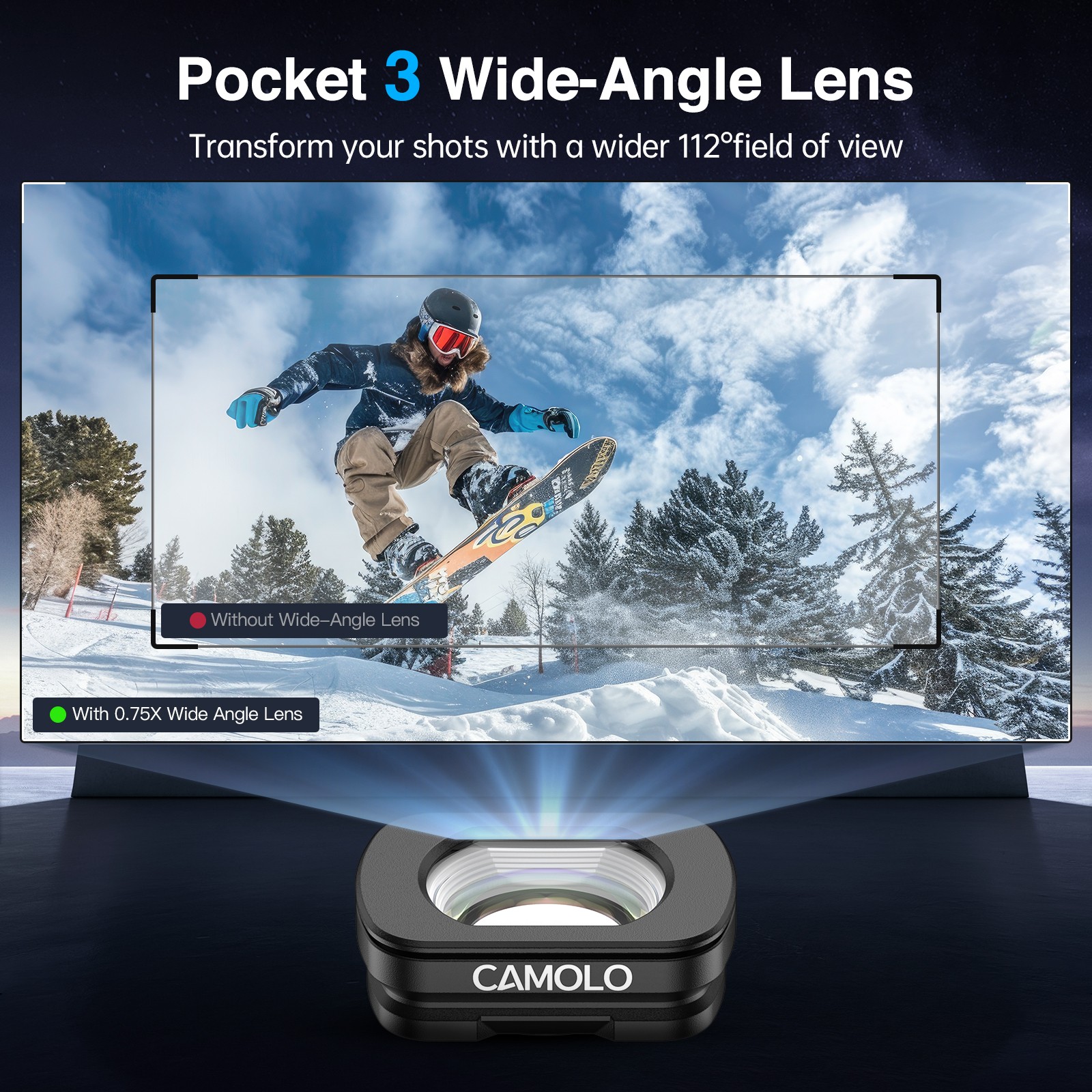 Camolo Magnetic Wide-Angle Lens Filter for DJI Osmo Pocket 3 Accessories w/ Glas