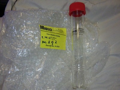 Pair of MIDSCI Hybridization Bottles 35x250mm Red SCHOTT GL45 Caps H-3525 New