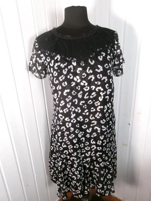 Robe noir tacheté fluide doublé Guess Los Angeles M 38 haut dentèle bas évasé - Photo 1/4