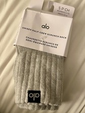 ALO Unisex Half-Crew Scrunch Sock Light Grey S W's 5-7/M's 3.5-6 NEW 