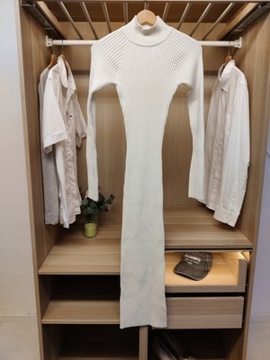 PRETTY LAVISH SMALL OFF WHITE JUMPER DRESS RIBBED KNIT HIGH NECK MAXI WOMENS VGC