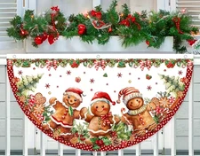 Gingerbread Christmas One Sided Polyester Bunting Half Circle Banner Flag