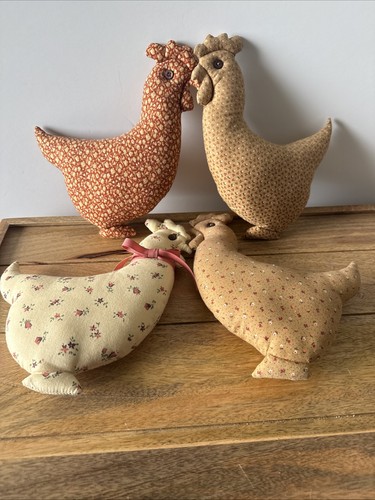 9” Handmade Primitive Vintage Set Of 4 Chickens Hens Grannycore 80’s Decor