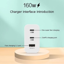 160W USB Type-C Phone GaN Charger USB-C PD Fast Charging Power Adapter