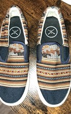 Ladies INKKAS Slip-On SLATE Shoes Southwestern Aztec Print Blues Colorful US 6