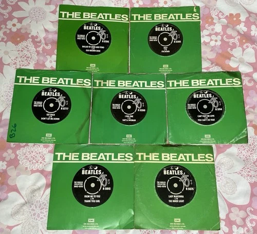 7 x Beatles Singles - 1976 Reissues, sleeves worn - Get Back Lady Madonna Help!