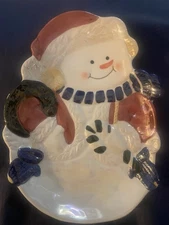 Ceramic Snowman Shaped Holiday Serving Platter Veggies / Dips / Cookies NWOB New