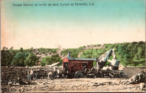 Oroville California Steam Shovel Levee Construction 1909 Hand Colored Postcard