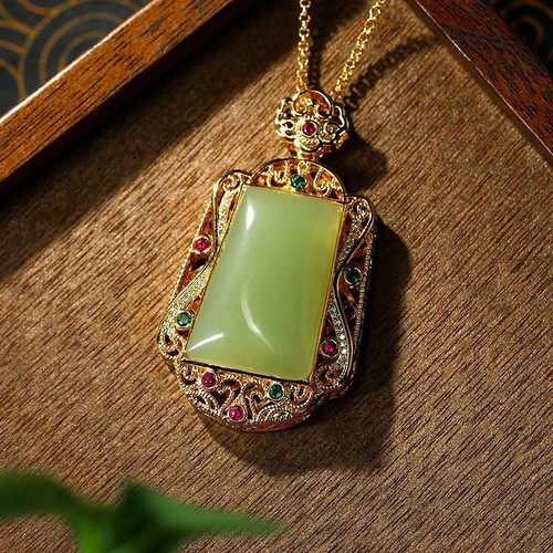 Gold Inlaid Hotan Jade Pendant Wushipai Necklace for Men and Women - Picture 2 of 29