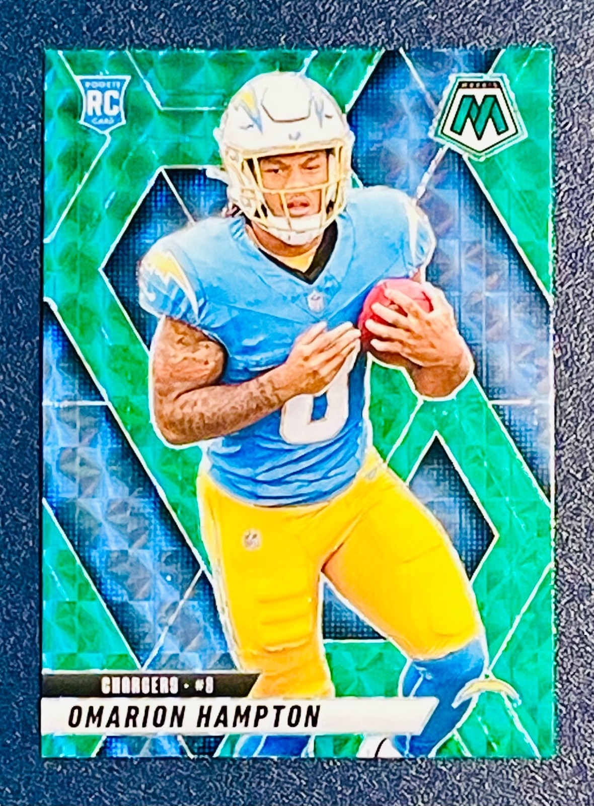 2025 Mosaic Omarion Hampton Rookies RC Green Prizm Rookie #335 Chargers