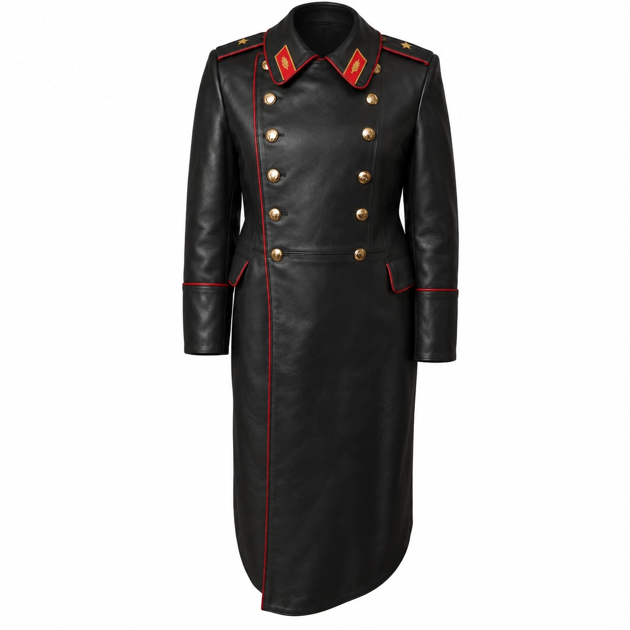 Soviet Military Overcoat Russian Army Black long Winter Warm Leather Overcoat image 1