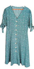SHEIN Women's Large Button Up knee length Green White Flowers 3/4 sleeve Dress