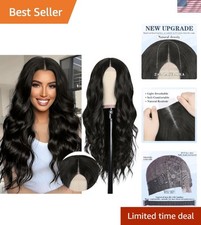 Elegant Long Black Wavy Synthetic Wig, 26 Inch Heat-Resistant Fashion Statement