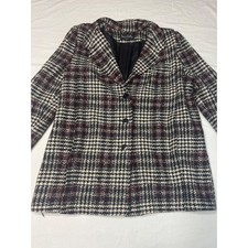 Dani Colby Houndstooth Blazer Jacket Black White Red Plaid Made in USA Large