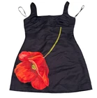 AQUA x Lisa Says Gah Poppy Print Mini Dress Black Large NWT