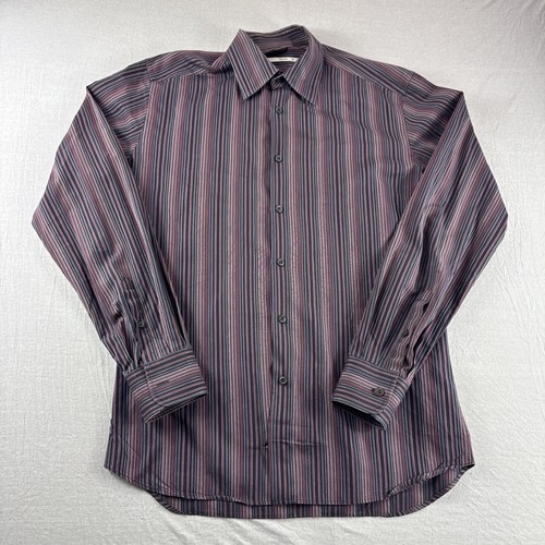 Prada Dress Shirt Mens 40 Red Striped Long Sleeve Button Up Made in Italy READ