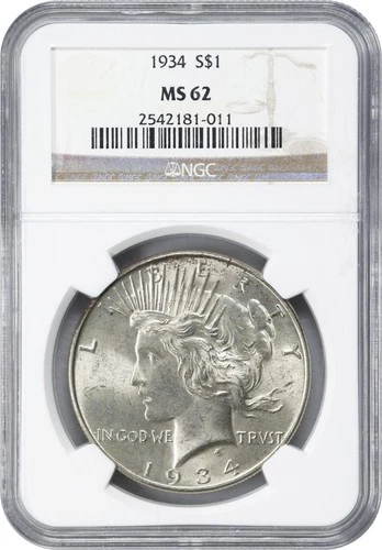 1934 $1 Silver Peace Dollar NGC MS62 Uncirculated Key Date Coin FREE SHIPPING