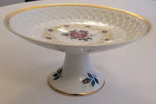 Vintage Schumann Arzberg Germany Tazza Bowl – Dresden Flowers Pedestal Dish Gold - Picture 4 of 6