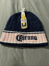 Corona Beer Beanie Cap Women's Blue W/Pink Band Cotton Blend NEW/NWT