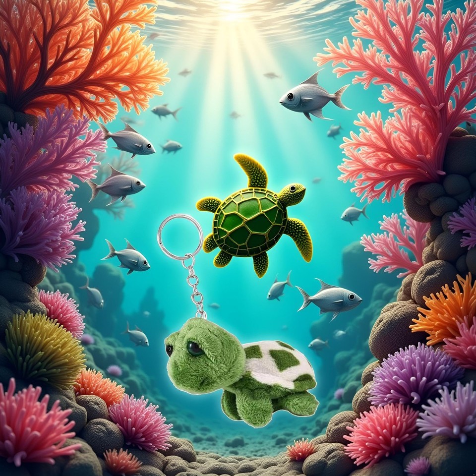 Green Mini Sea Creatures Turtle Doll Keychain Gift Plush Key Ring ...