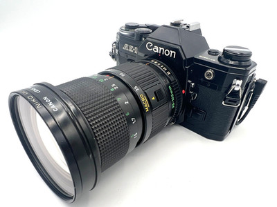 Canon AE-1 Black 35mm SLR Film Camera w/ New FD 35-105mm f/3.5 Lens Tested