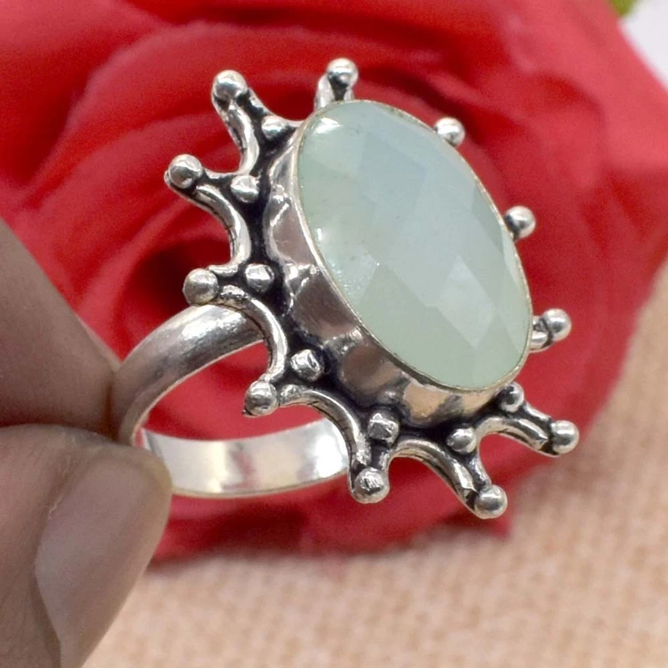 Handcrafted Jewlery Lavish Faceted Green Chalcedony Handmade Ring 8'' l117 - image 2 of 4