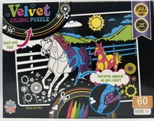Masterpieces Velvet Coloring 60 Piece Puzzle Horses 5 Markers Ages 5+